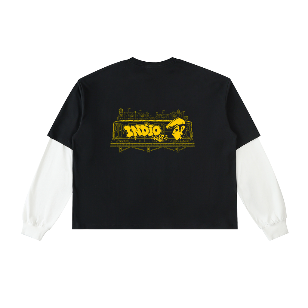 Layered Contrast Sleeve Cotton T-Shirt