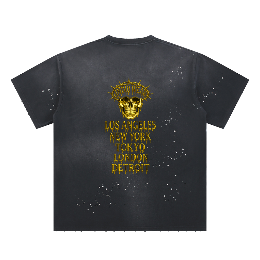 Hand-Frayed Sunfade Paint Splatter Japanese Logo