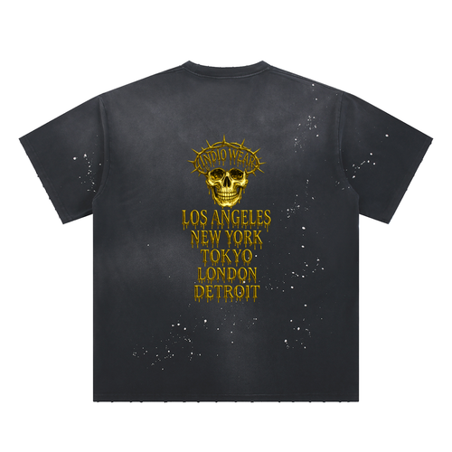 Hand-Frayed Sunfade Paint Splatter Japanese Logo