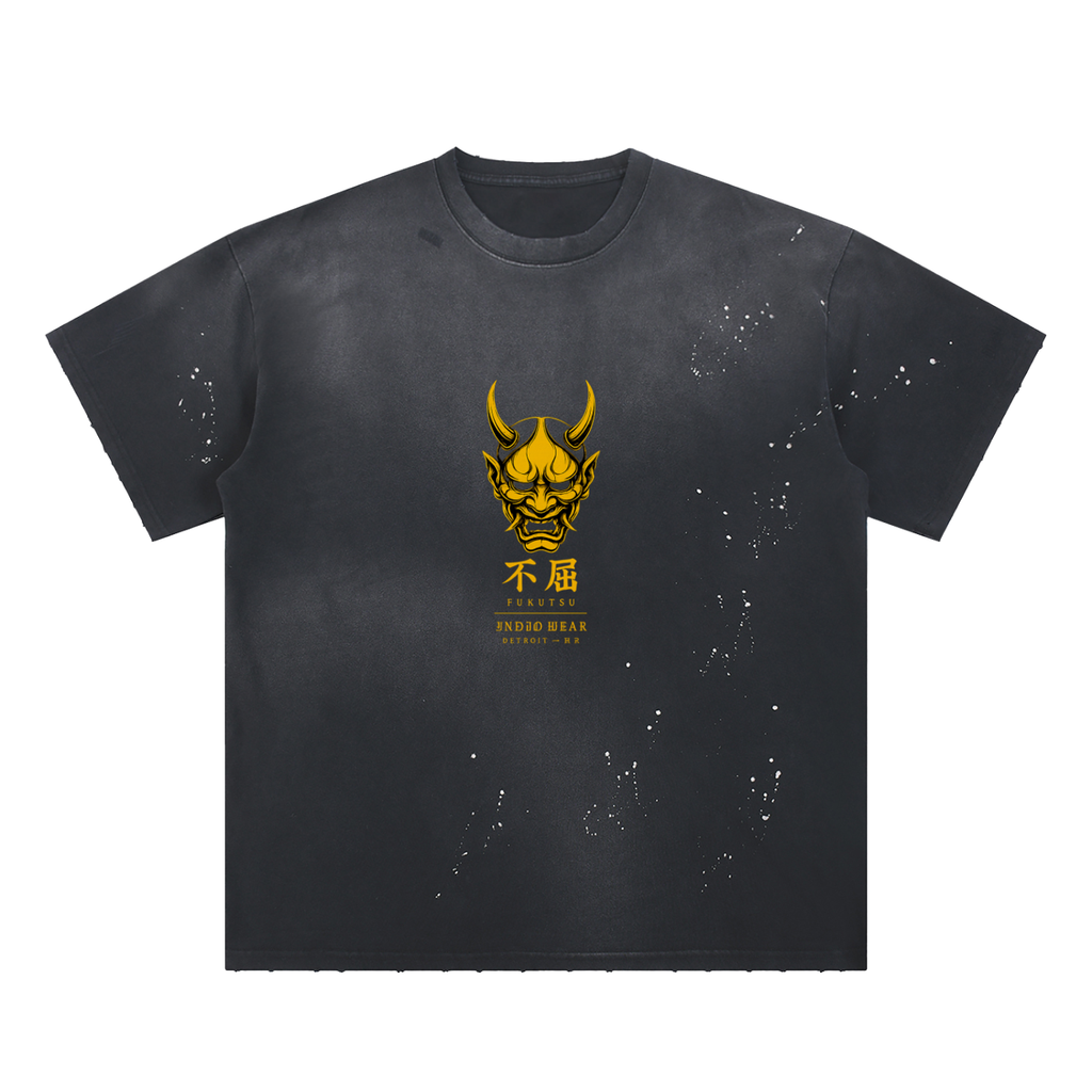 Hand-Frayed Sunfade Paint Splatter Japanese Logo